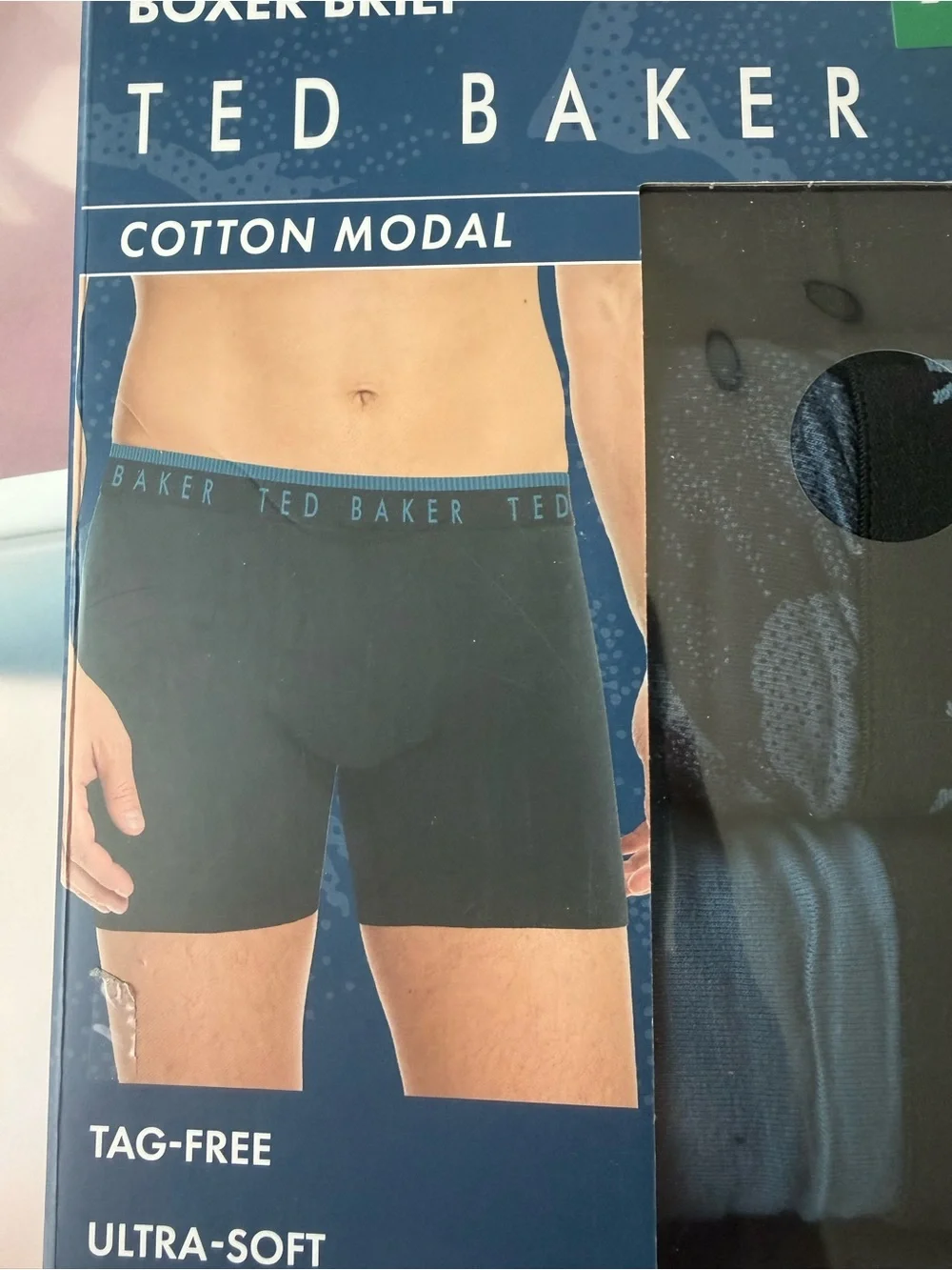 Ted Baker Men's Boxer Brief 4-Pack in Black with Blue Accents new